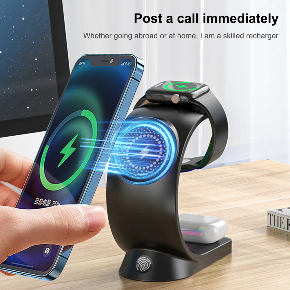 4 in 1 RGB Light Magnetic Wireless Charger Stand For iPhone 14 13 12 Air pod Watch QC3.0 Fast Charging Dock Station Phone Holder
